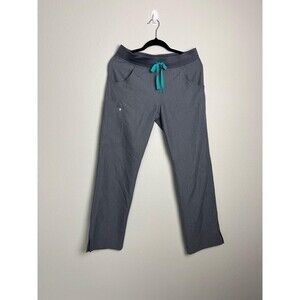 FIGS Pants Womens s Gray Cargo Straight Leg Twill Elastic Waist Pockets